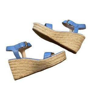 Kate Spade Blue Pebbled Leather Platform Wedge Espadrille Sandals Women 9.5 NEW